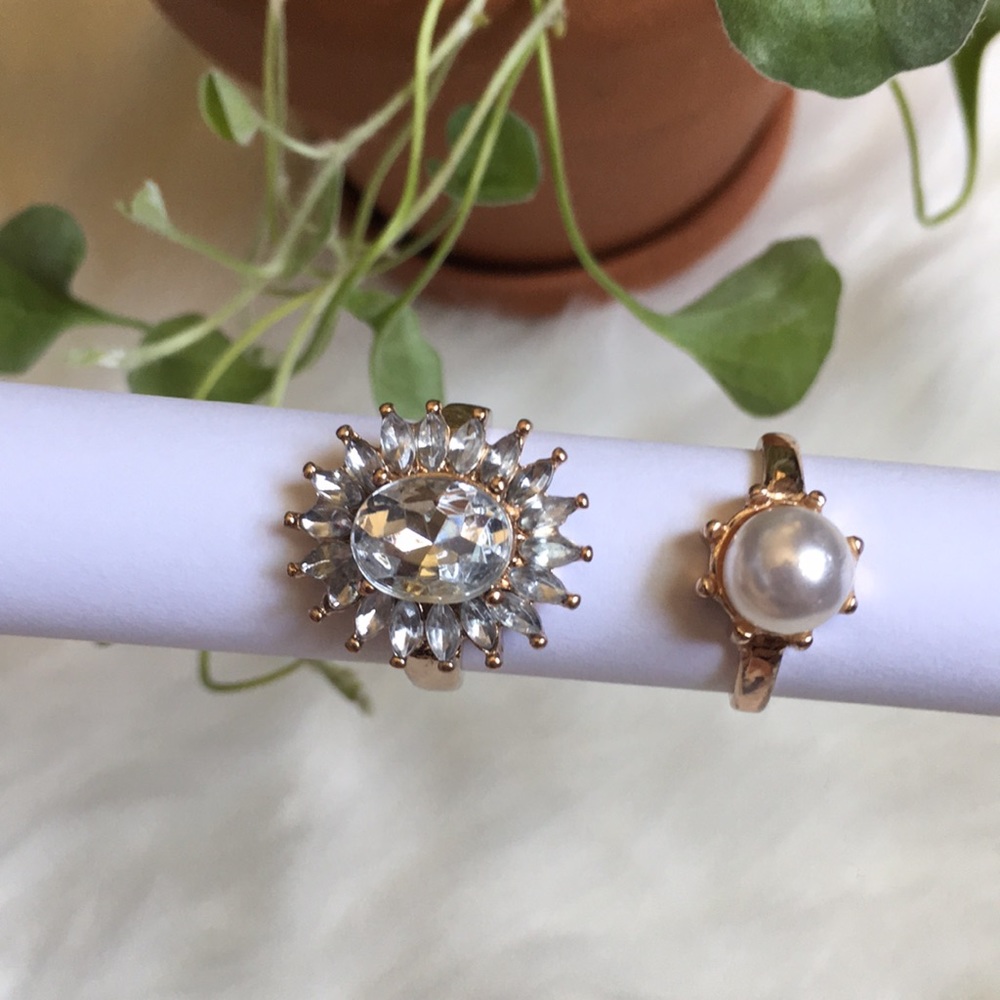 Diamond Pearl Glam Chic Ring Set